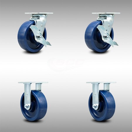 Service Caster 6 Inch SS Solid Poly Caster Set with Ball Bearings 2 Brakes 2 Rigid SCC SCC-SS30S620-SPUB-TLB-2-R-2